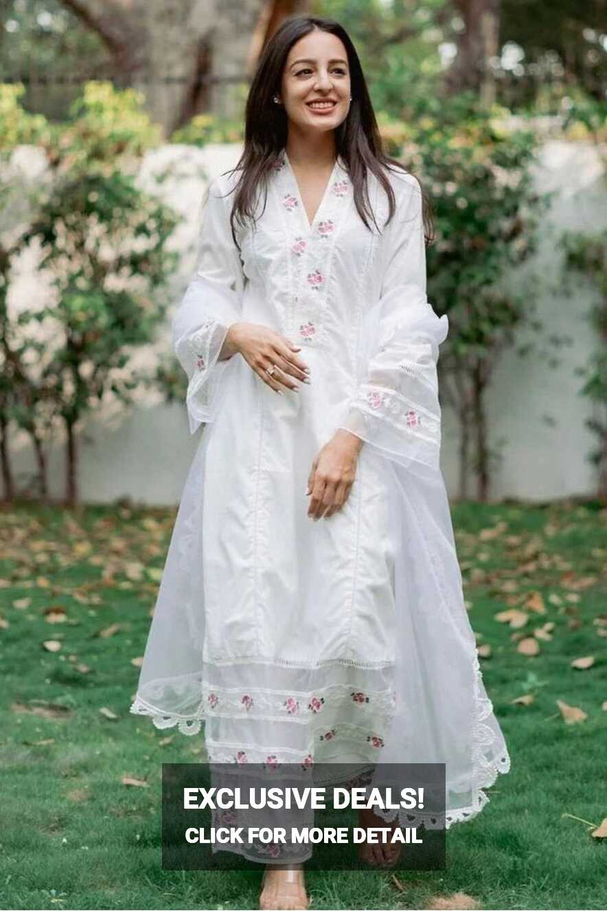 White Pure Maska Cotton Silk Readymade Salwar Suit