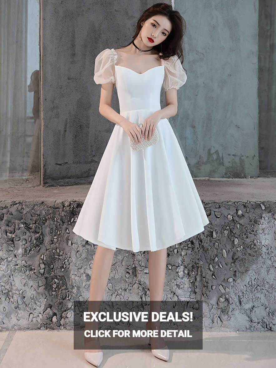 White Satin Short Prom Dress, White Homecoming Dress – shopluu