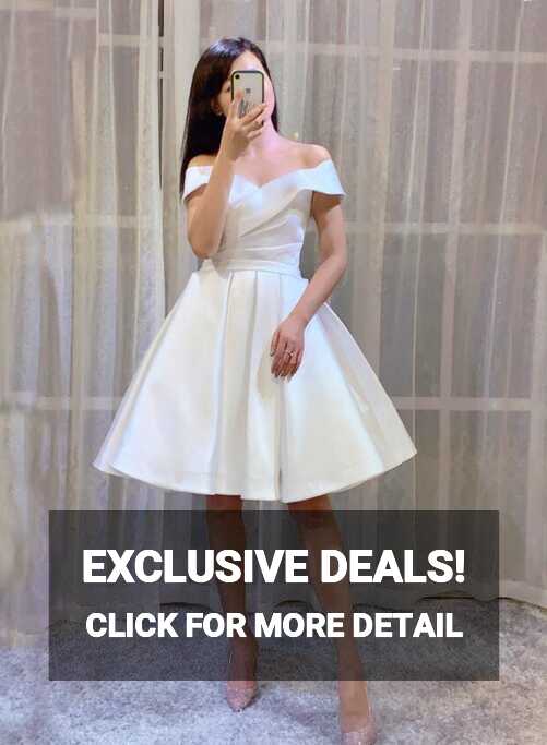 White Simple Satin Off Shoulder Knee Length Party Dress ...