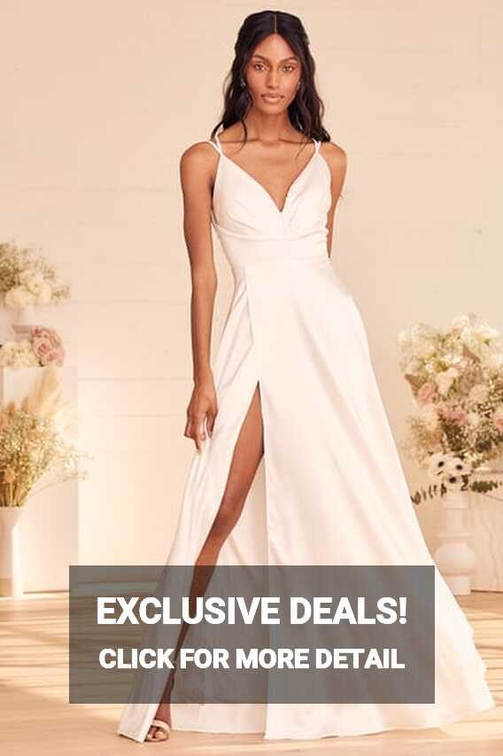 White Sleeveless Dress - Satin Wedding Dress - V-Neck Maxi Dress ...