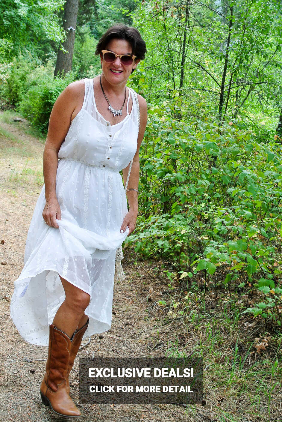 White Sundress with Cowboy Boots