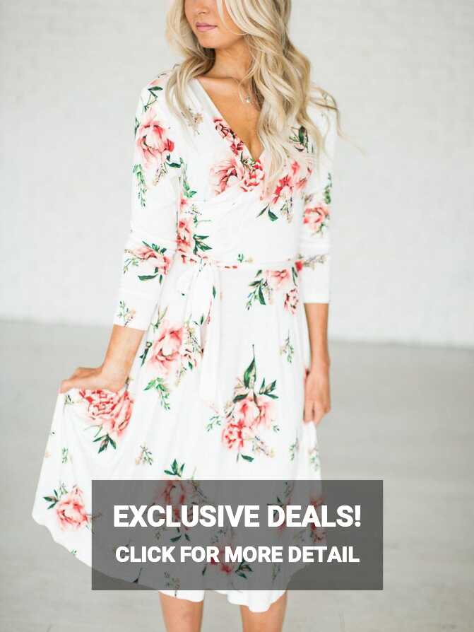 White V-neck Floral Long Sleeve Dress | Modest dresses, Fashion ...