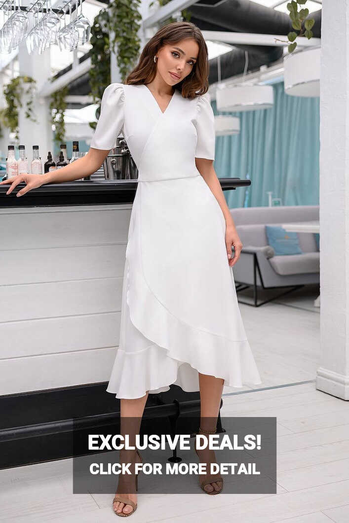 White Wrap Short Sleeve Midi Dress – ELAGIA