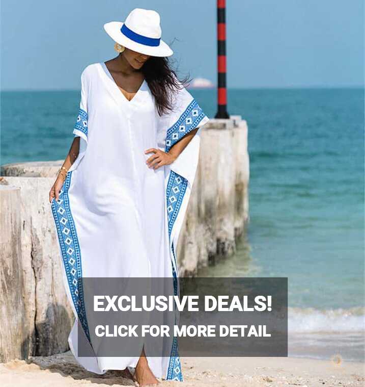 White and Blue Long Beach Cover Up Dress - Souq2Door