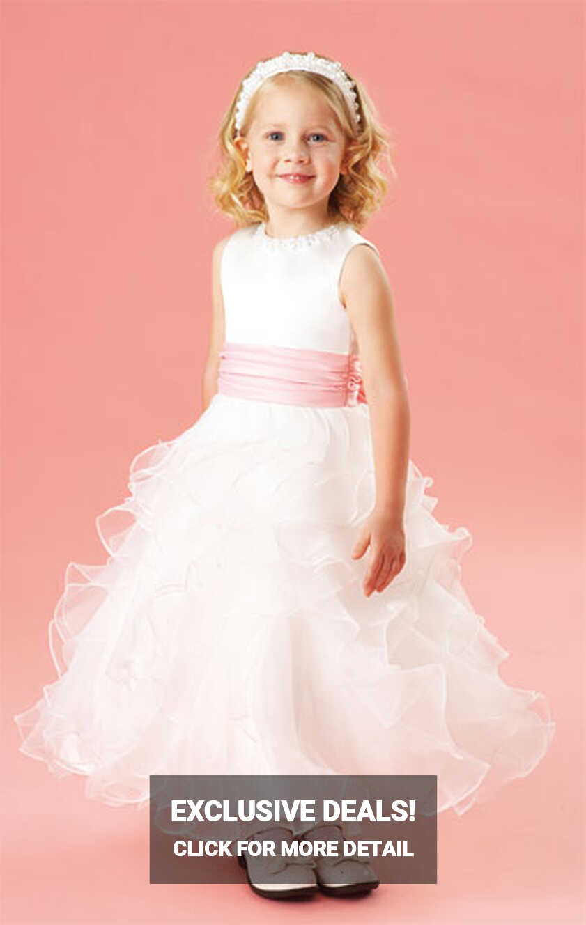 White flower girl dress with pink sash belt - Today&#39;s Bride