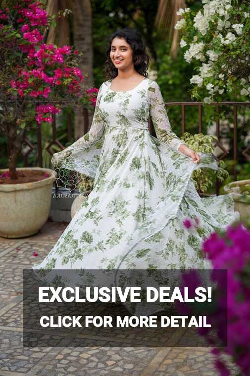 White green floral long dress