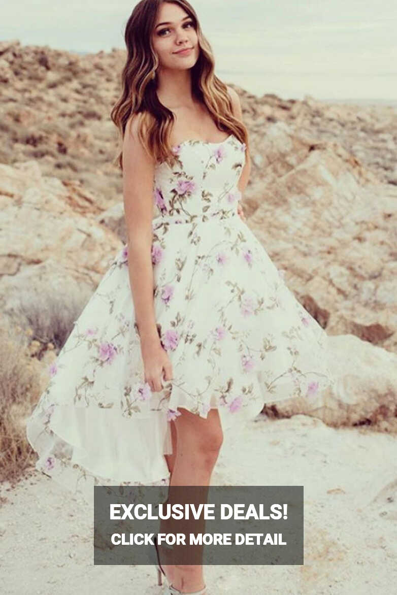 White tulle purple flower short prom dress cocktail dress – shdress