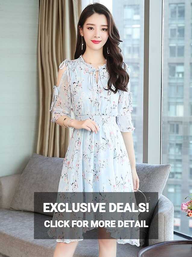 Wholesale Chiffon Cold Shoulder Floral Dresses from China to Japan ...