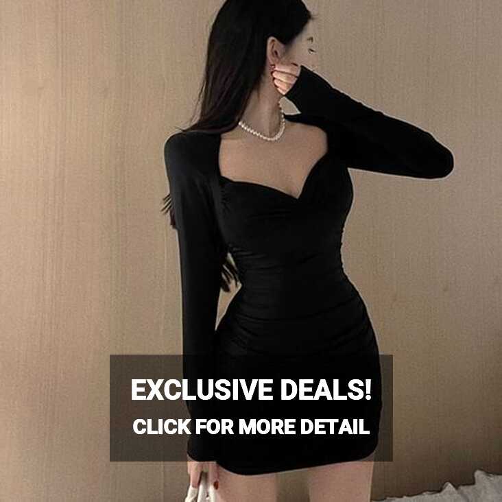 Windflower - Long-Sleeve Sweetheart Neckline Plain Mini Bodycon ...