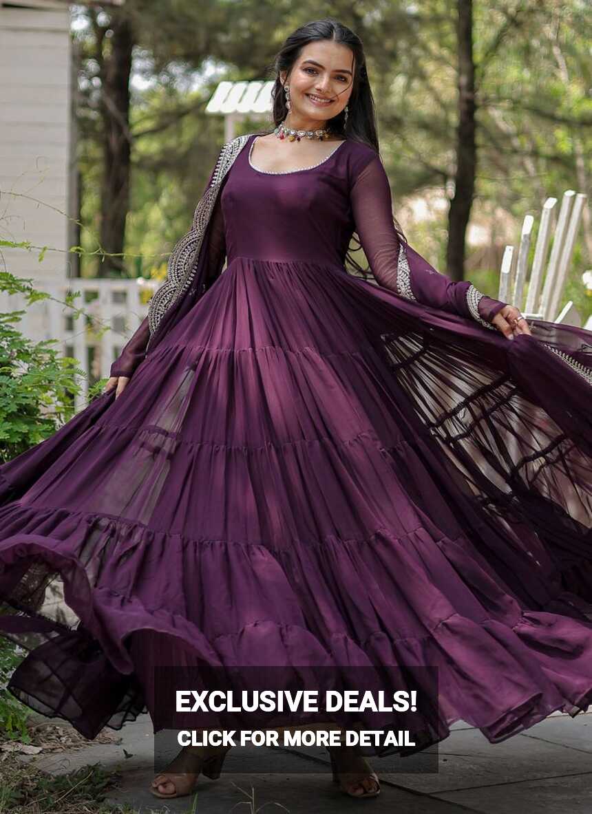 Wine Georgette Plain Designer Gown