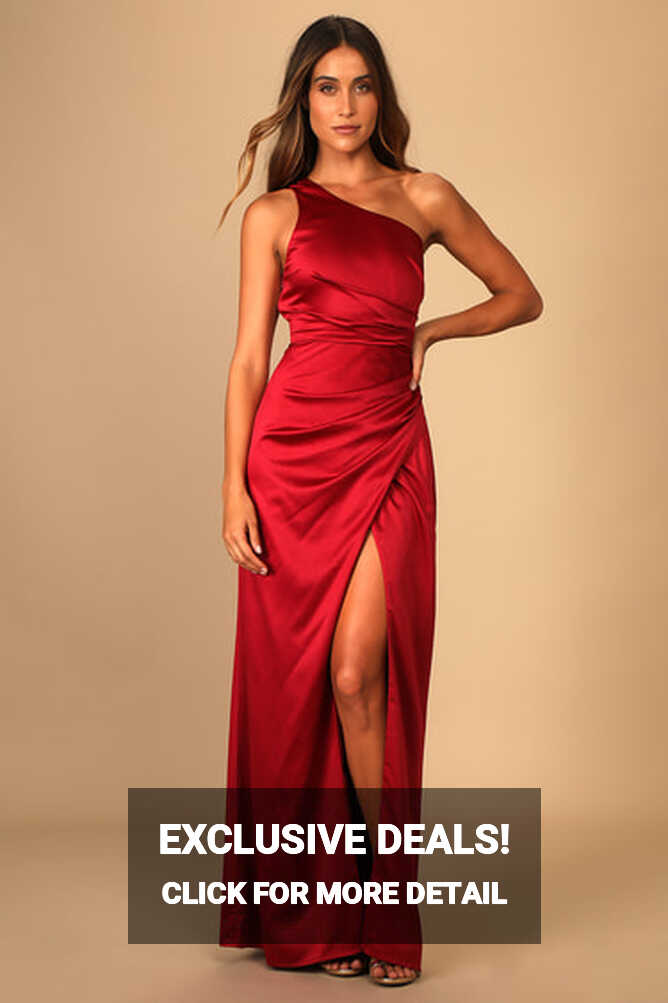 Wine Red Dress - Satin Maxi Dress - One-Shoulder Maxi Dress - Lulus