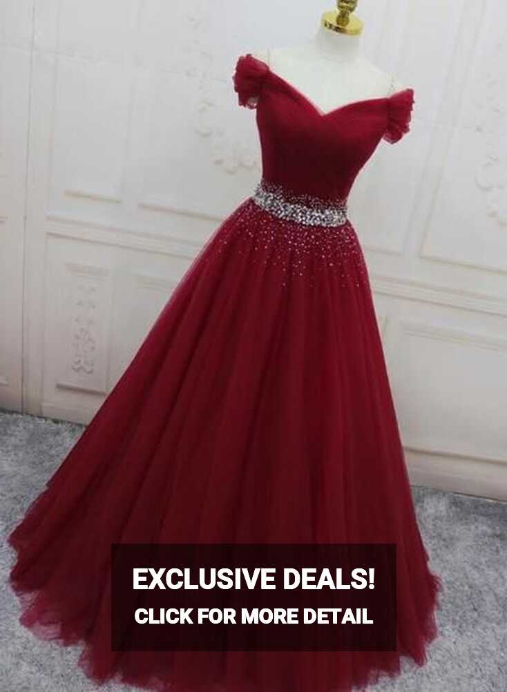 Wine Red Elegant Princess Gown, Handmade Off Shoulder Ball Gowns ...