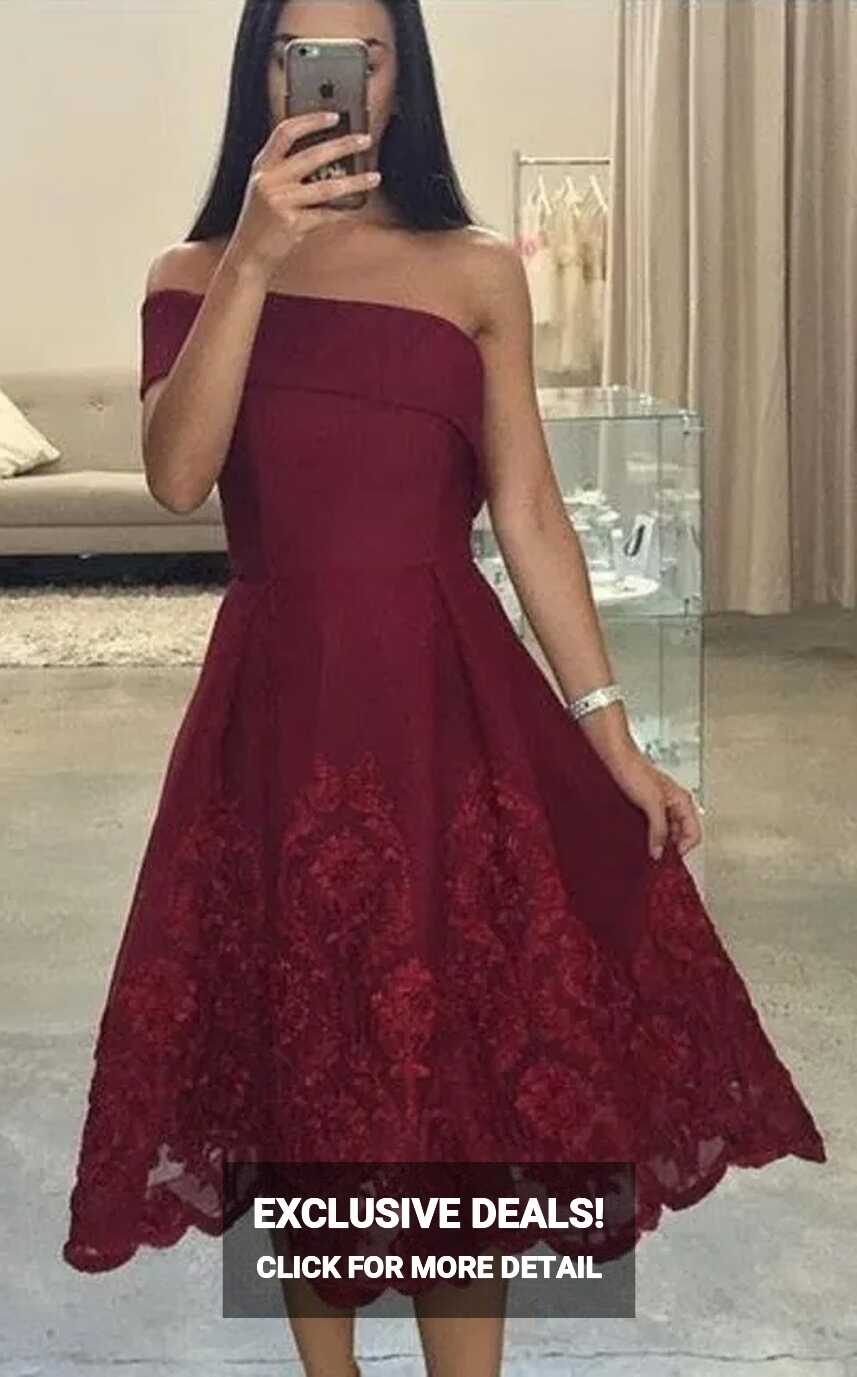 Wine Red One Shoulder Knee Length Burgundy Prom Dresses 2022 With ...