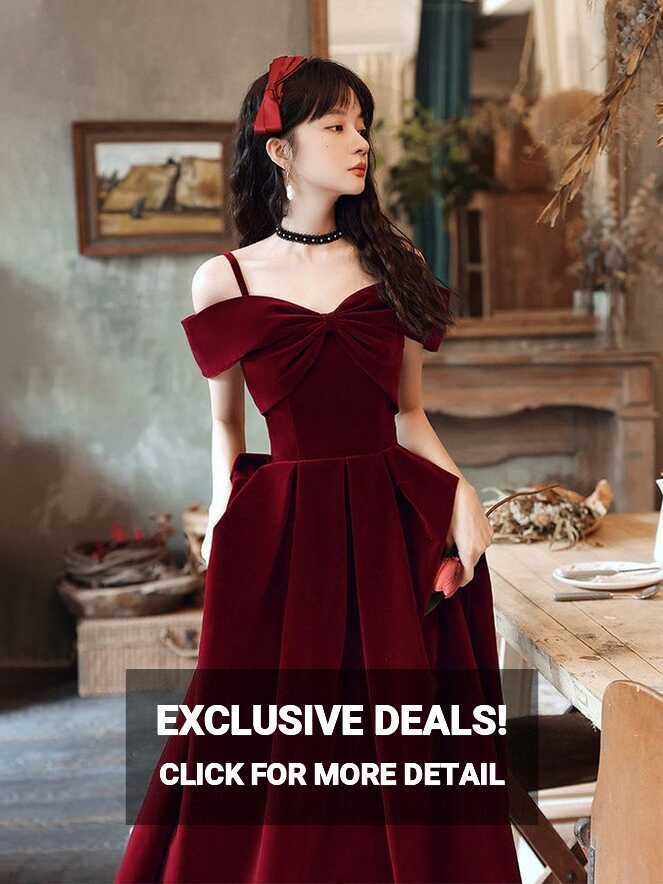 Wine Red Velvet Off Shoulder Long Evening Dress, Dark Red Party ...