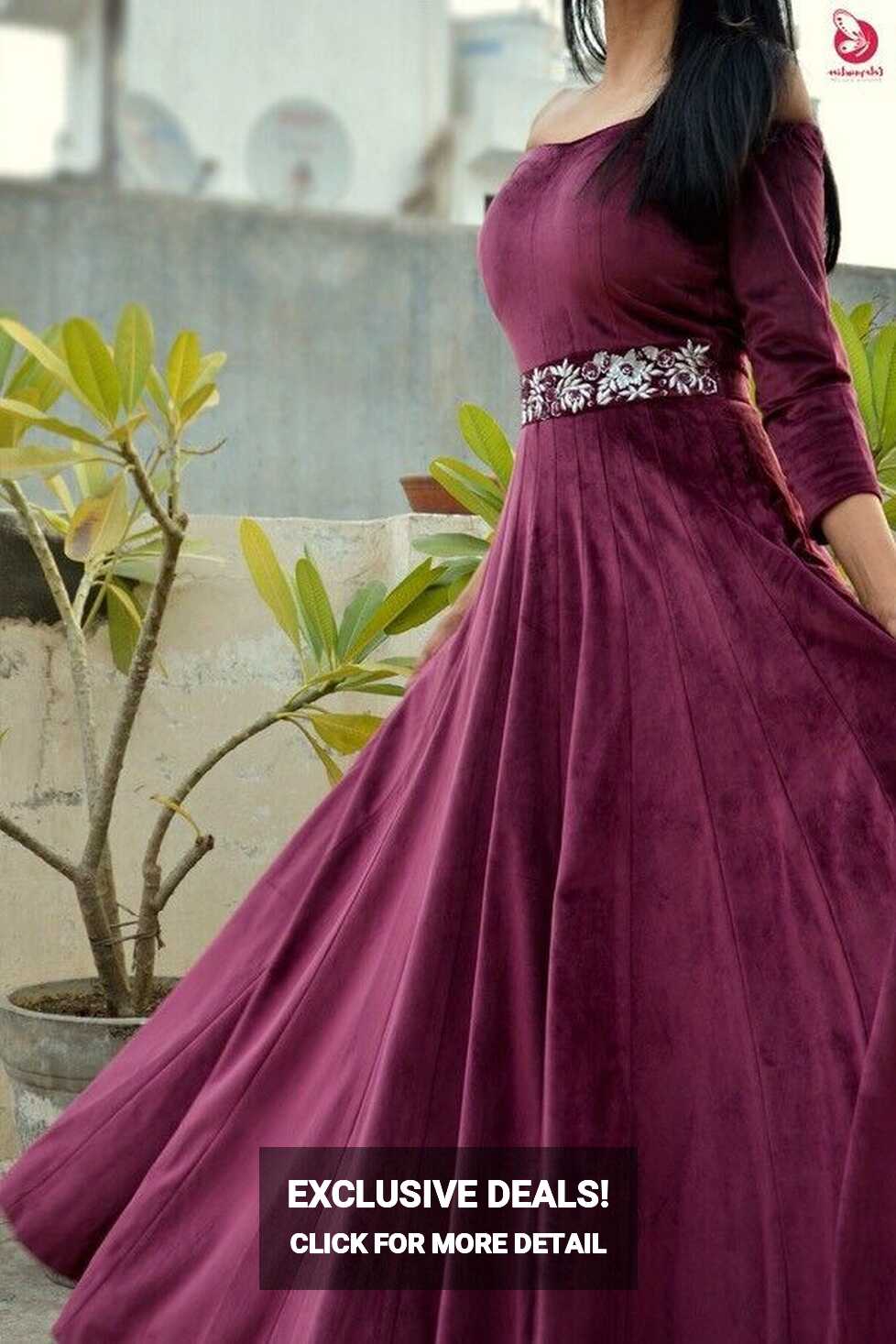 Wine Velvet off Shoulder Padded Gown