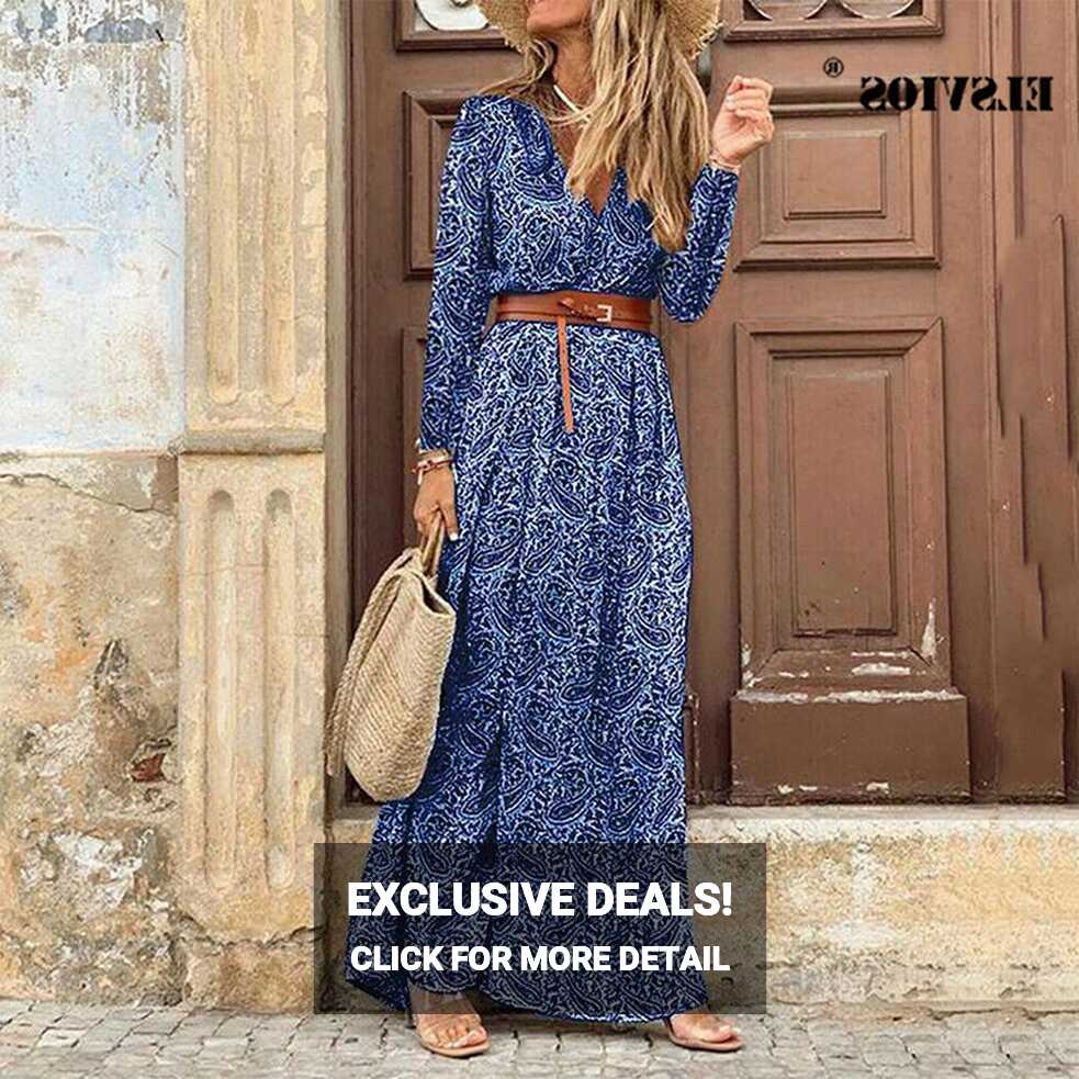 Winter Autumn Fashion Women′ S V-Neck Printed Long Dress Casual ...