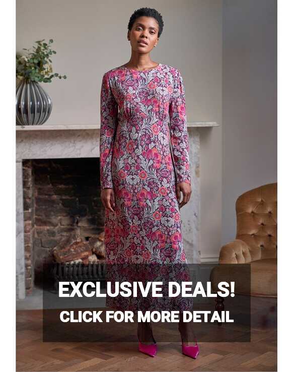 Winter Floral | Long Sleeve Midi Dress | Pure Collection