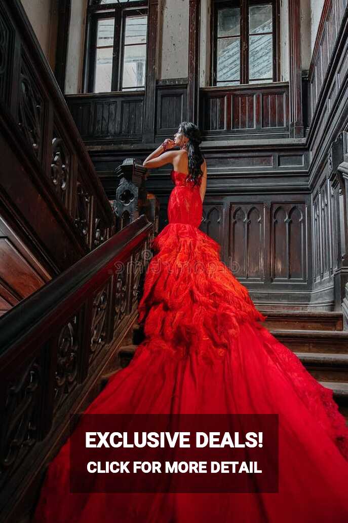 Woman Vintage Red Dress Old Castle Beautiful Princess in Seductive ...