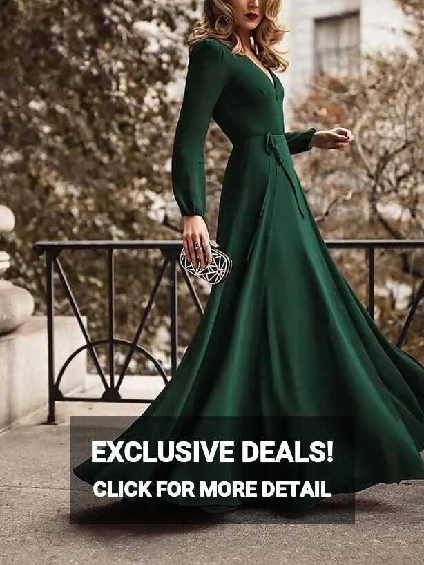 Women&#39;s A-line Dress Maxi Long Dress Long Sleeve Solid Color Split ...