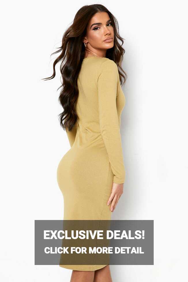 Women&#39;s Basics Long Sleeve Crew Neck Midi Bodycon Dress | Boohoo UK