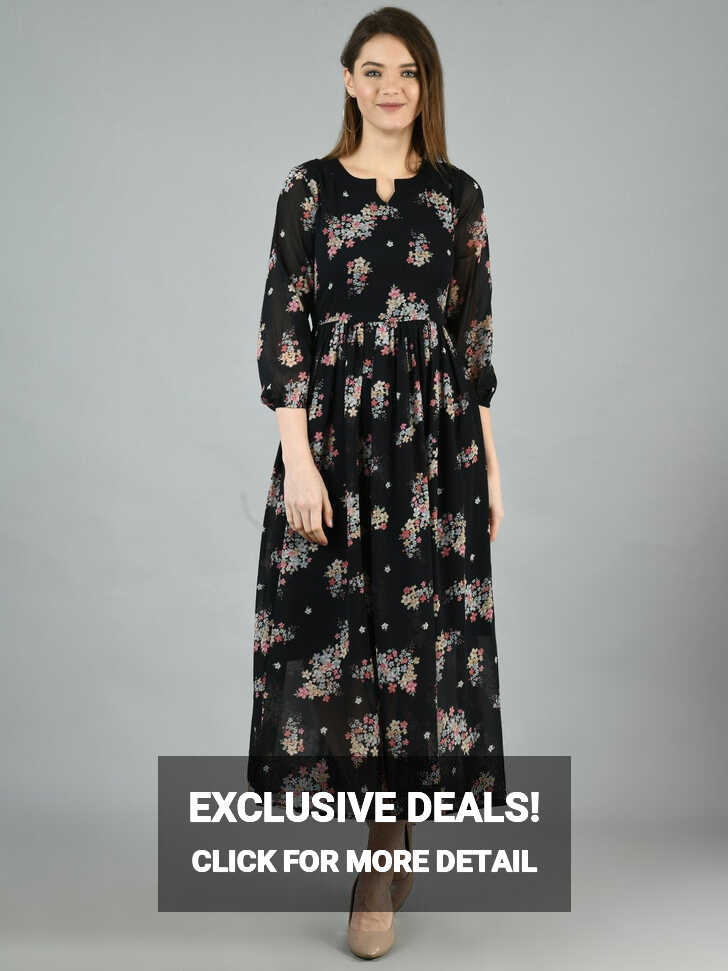 Women&#39;s Black Georgette Western long Dress – Stilento