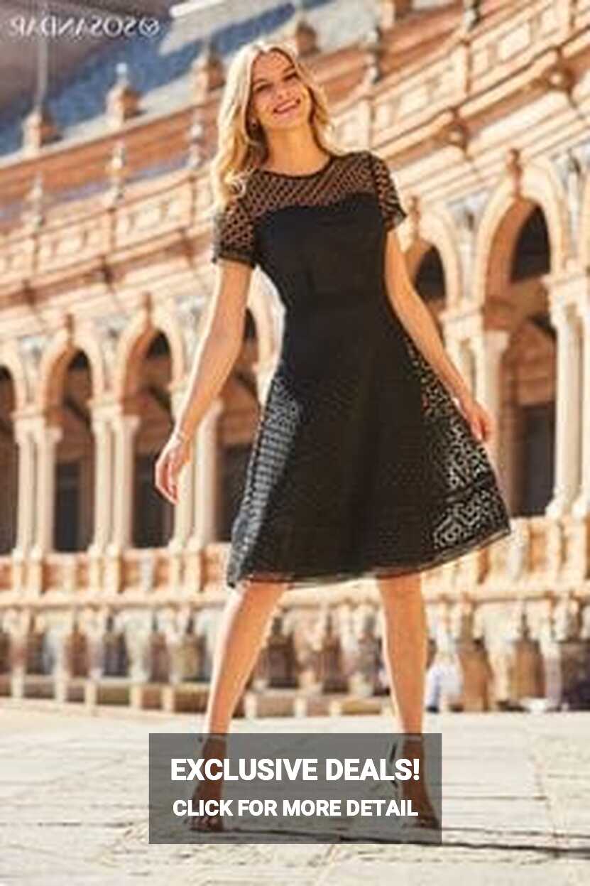 Women&#39;s Black Partywear Knee Length Lace Dresses | Next Luxembourg