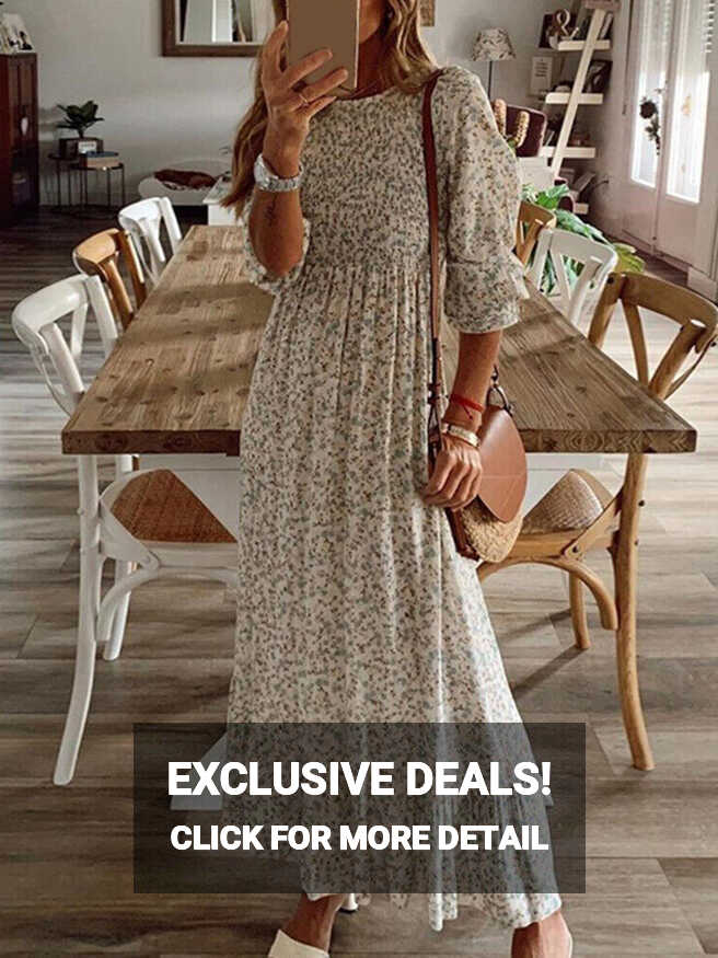 Women&#39;s Boho Floral Maxi Dress 3/4 Sleeves Holiday Party Beach ...