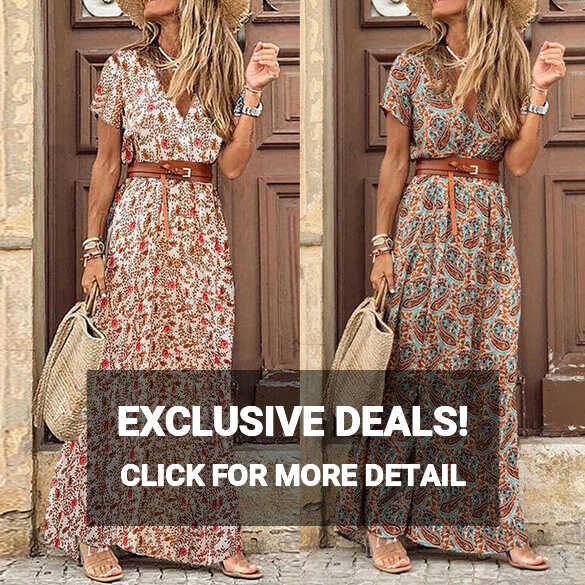 Women&#39;s Casual Boho Floral Slit Long Dress Ladies Summer Beach ...