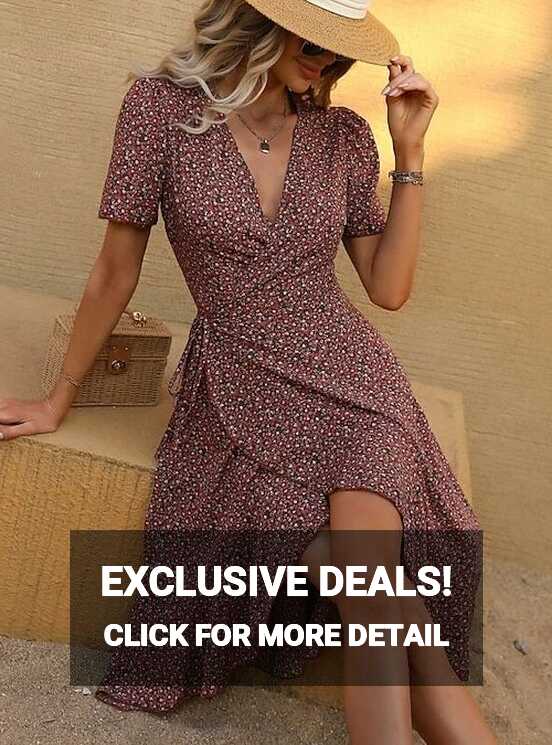 Women&#39;s Casual Dress Sundress Wrap Dress Floral Ruffle ...