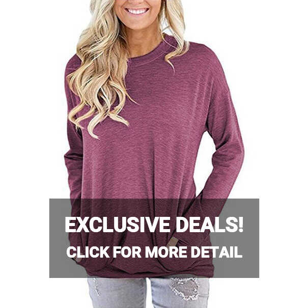 Women&#39;s Casual Loose Fit Tunic Tops Long Sleeve Comfy Pockets ...