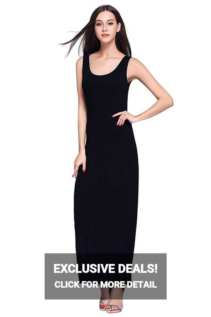 Women&#39;s Casual Sleeveless Tank Top Long Maxi Dress - Black ...