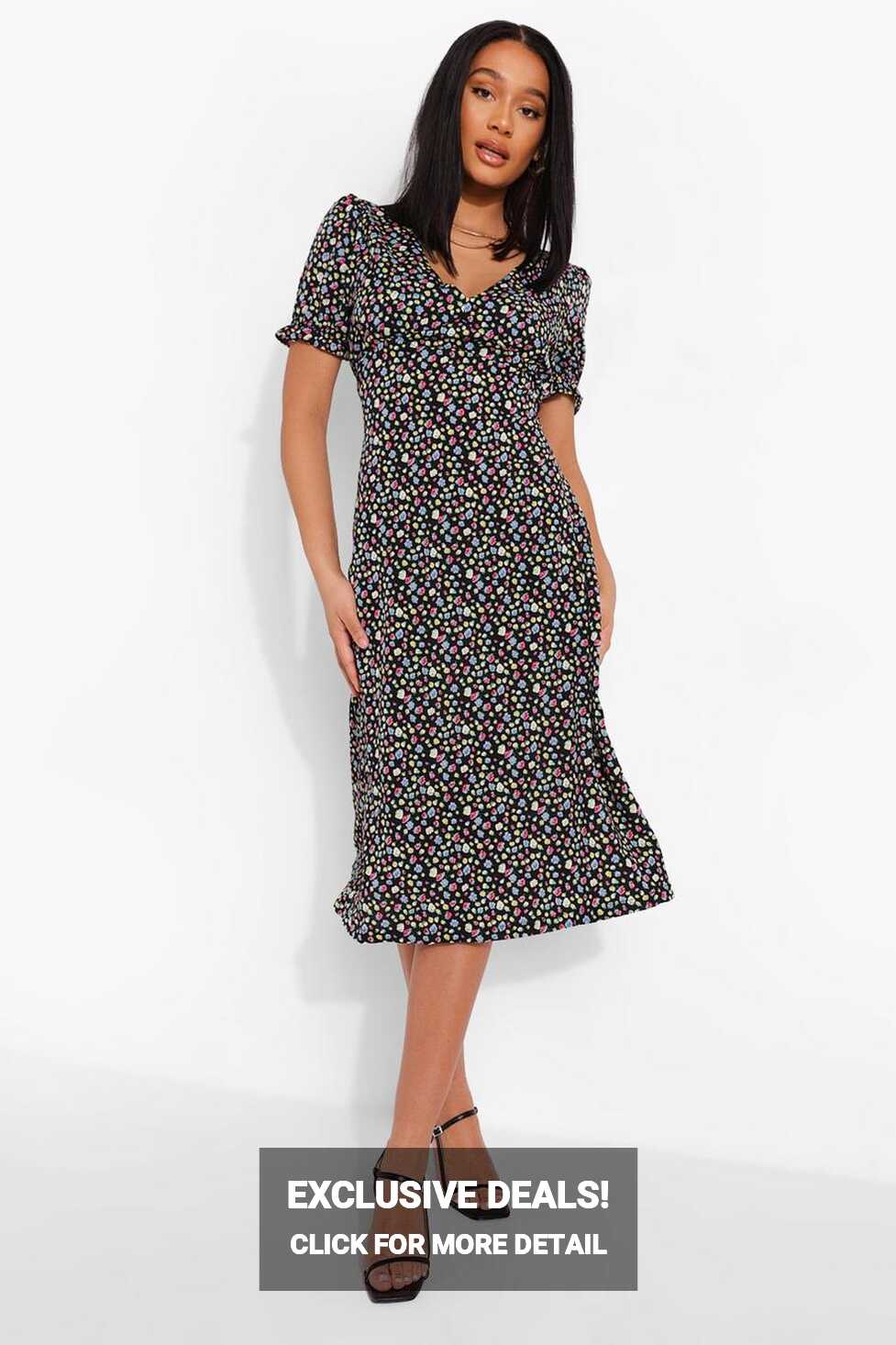 Women&#39;s Ditsy Floral Short Sleeve Midi Dress | Boohoo UK