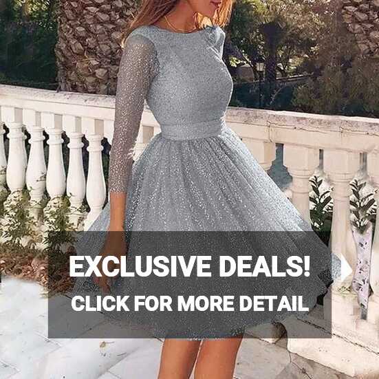 Women&#39;s Elegant Party Evening Dress Sequin O-Neck 3/4 Sleeve Swing ...