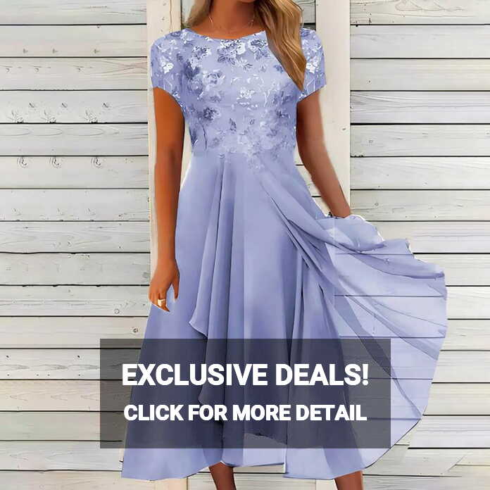 Women&#39;s Floral Lace V Neck Short Sleeve Dress, Elegant Long Fall ...