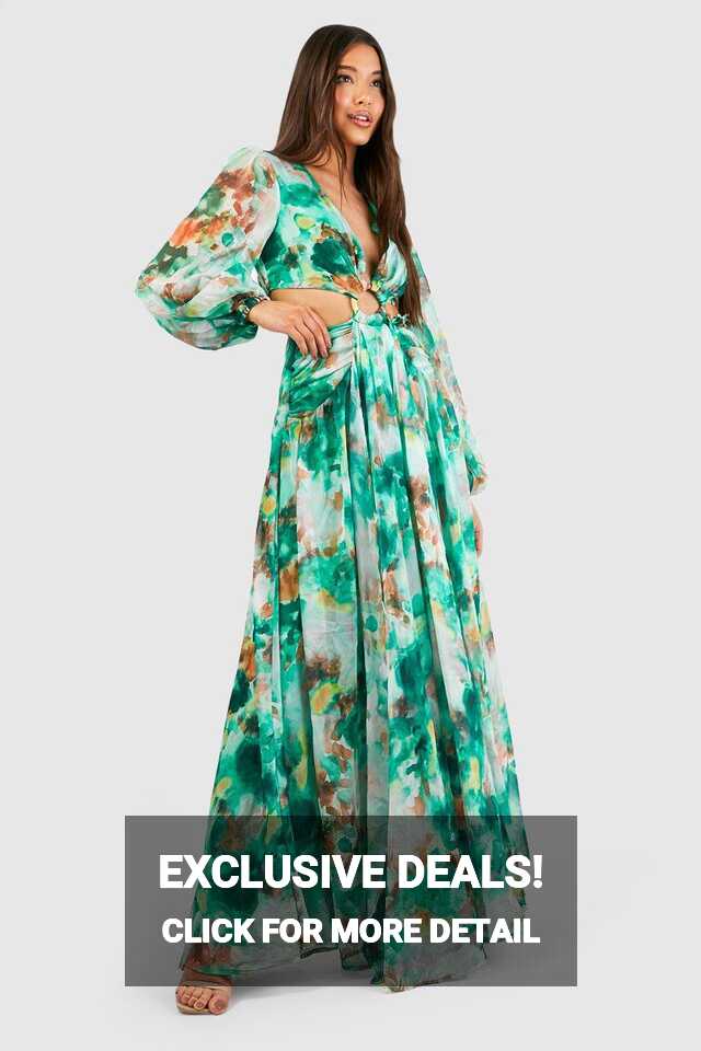 Women&#39;s Floral Print Chiffon Cut Out Maxi Dress | Boohoo UK