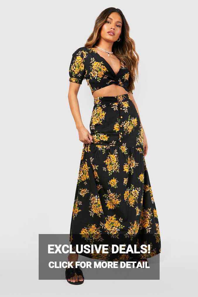 Women&#39;s Floral Puff Sleeve Crop &amp; Maxi Skirt | Boohoo UK