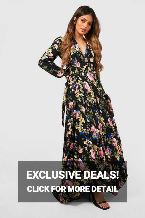 Women&#39;s Floral Wrap Belted Maxi Dress | Boohoo UK