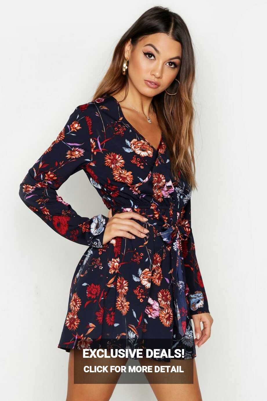 Women&#39;s Floral Wrap Front Mini Dress | Boohoo UK