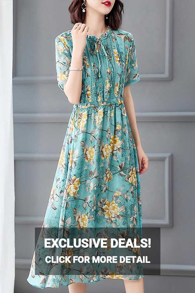 Women&#39;s Green Floral Printed Chiffon Holiday Party Maxi Dress ...