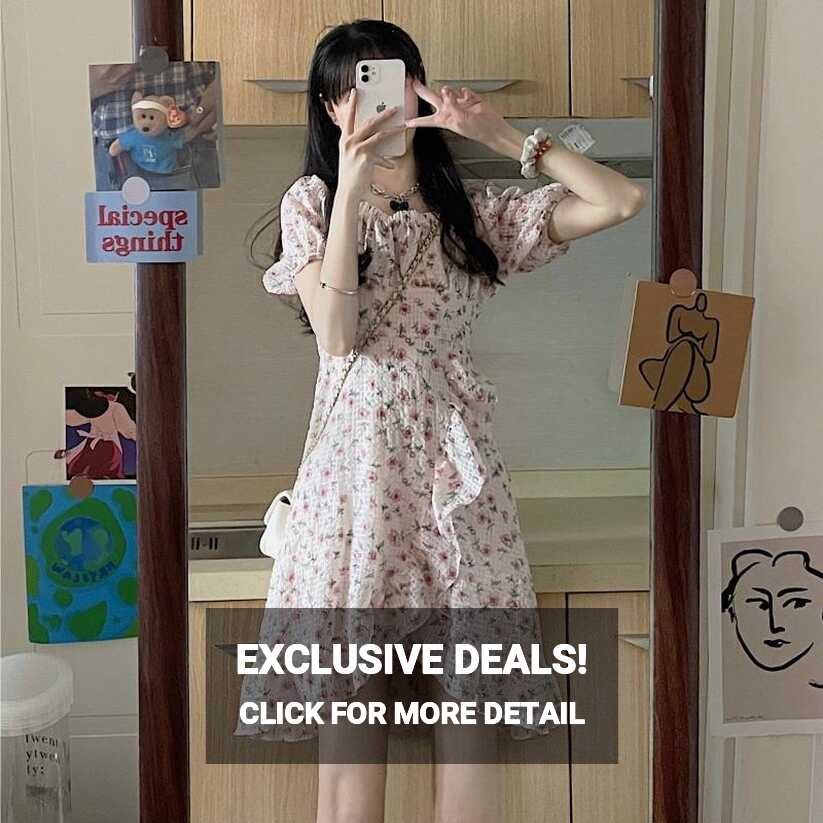 Women&#39;s Kawaii Puff Sleeved Falbala Floral Dress – Kawaiifashion