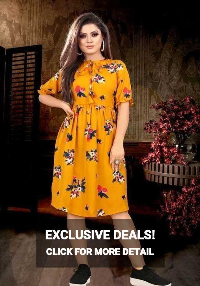 Women&#39;s Knee Length Yellow Casual Floral Dress – Designer mart