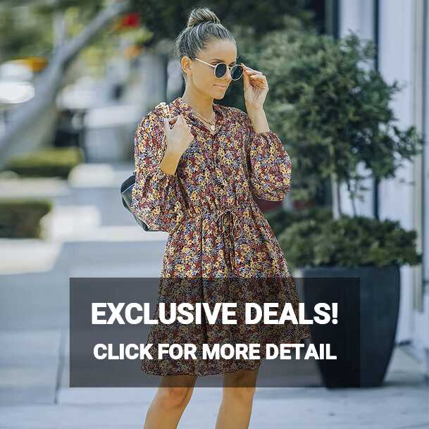 Women&#39;s Long Sleeve Short Dress Button Down Floral Print Fall ...