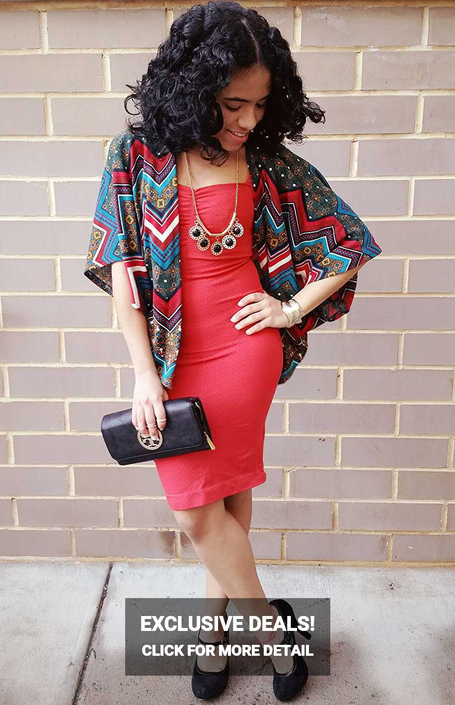 Women&#39;s Multi colored Geometric Kimono, Red Bodycon Dress, Black ...