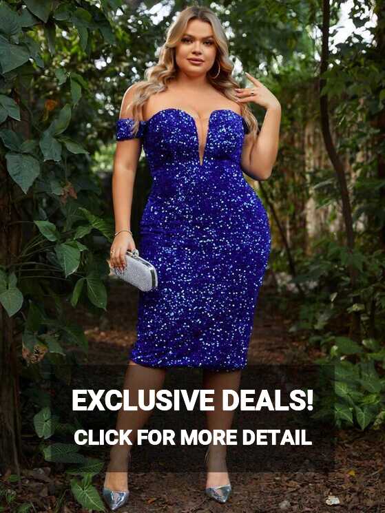 Women&#39;s Off Shoulder Cocktail Party Blue Glitter Dress | SHEIN USA