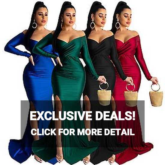 Women&#39;s Off Shoulder High Split Long Formal Party Maxi Dress ...