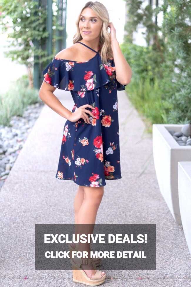 Women&#39;s Off the Shoulder Floral Blue Dress - Sexy Mama