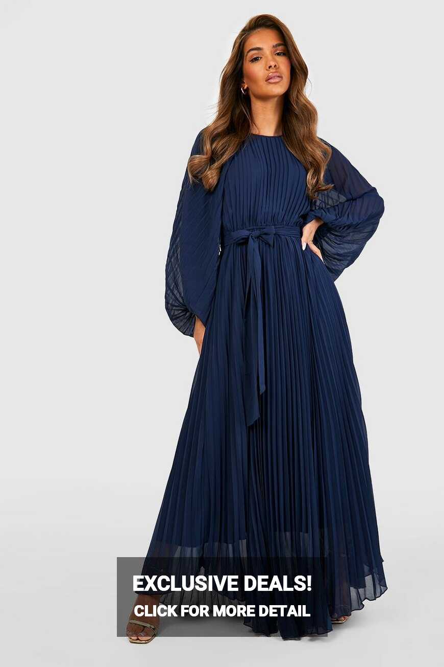 Women&#39;s Pleated Long Sleeve Maxi Dress | Boohoo UK