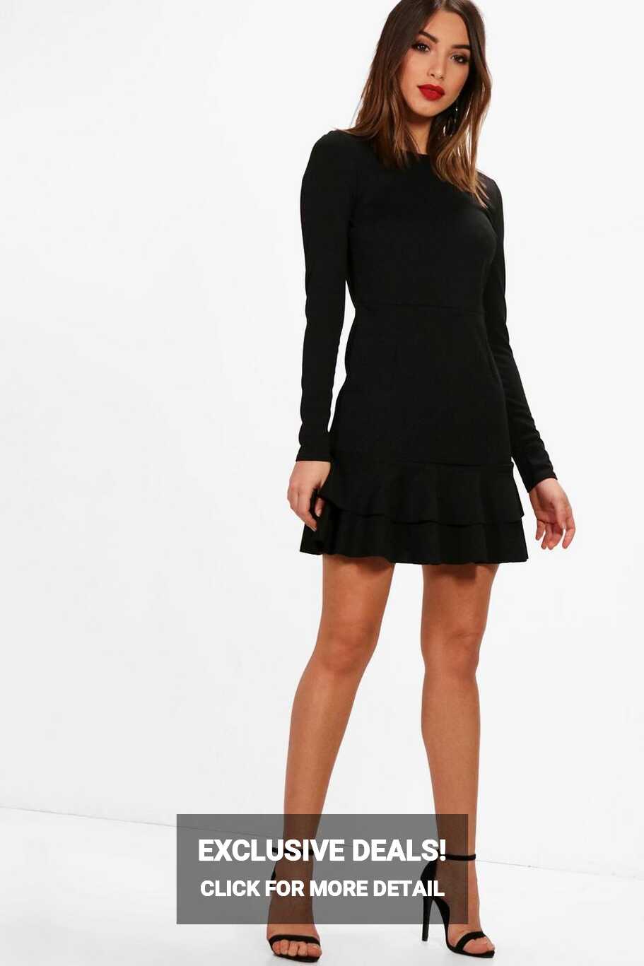 Women&#39;s Ruffle Hem Long Sleeve Dress | Boohoo UK