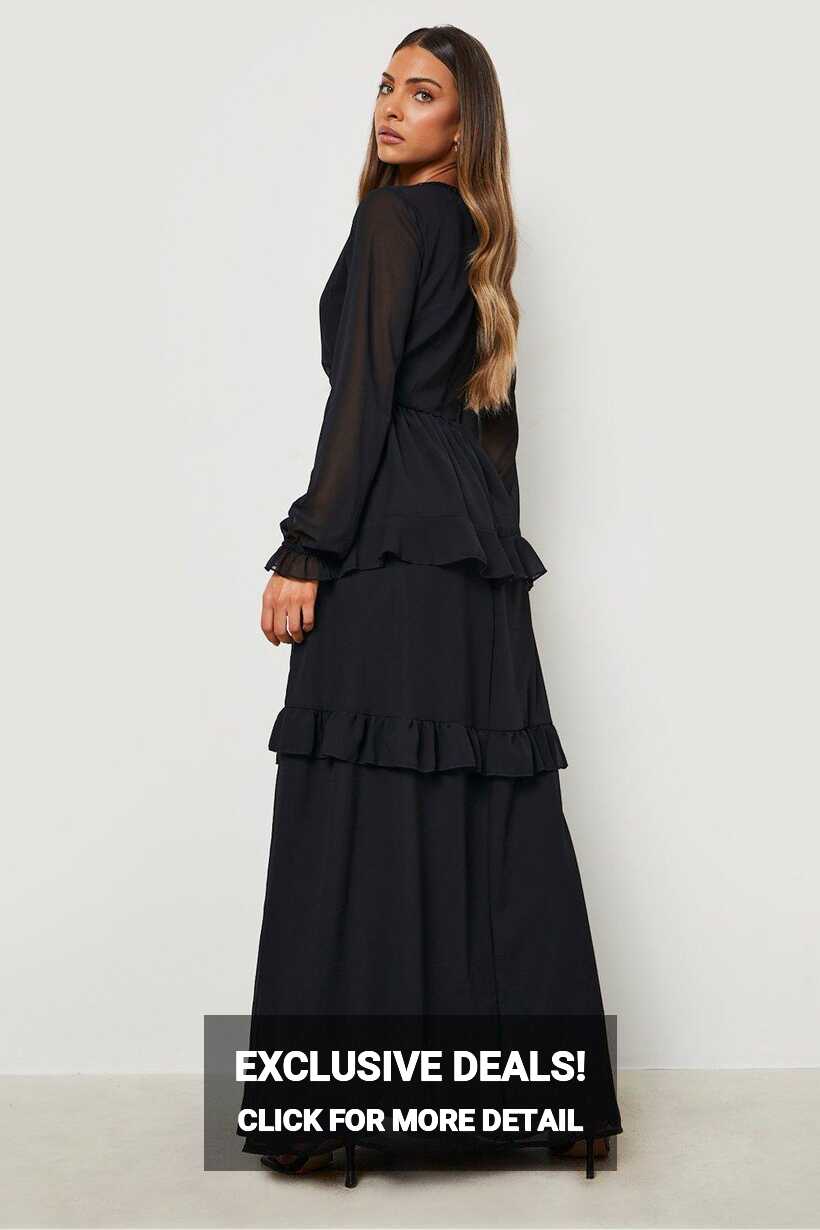 Women&#39;s Ruffle Tiered Long Sleeve Maxi Dress | Boohoo UK