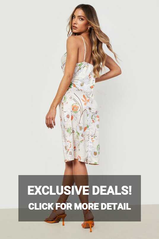 Women&#39;s Satin Floral Strappy Midi Dress | Boohoo UK